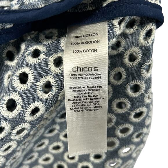 Chico's Embroidered Eyelet Blazer Women's Sz 0 (S) Blue Nautical Boho Preppy - Picture 5 of 6